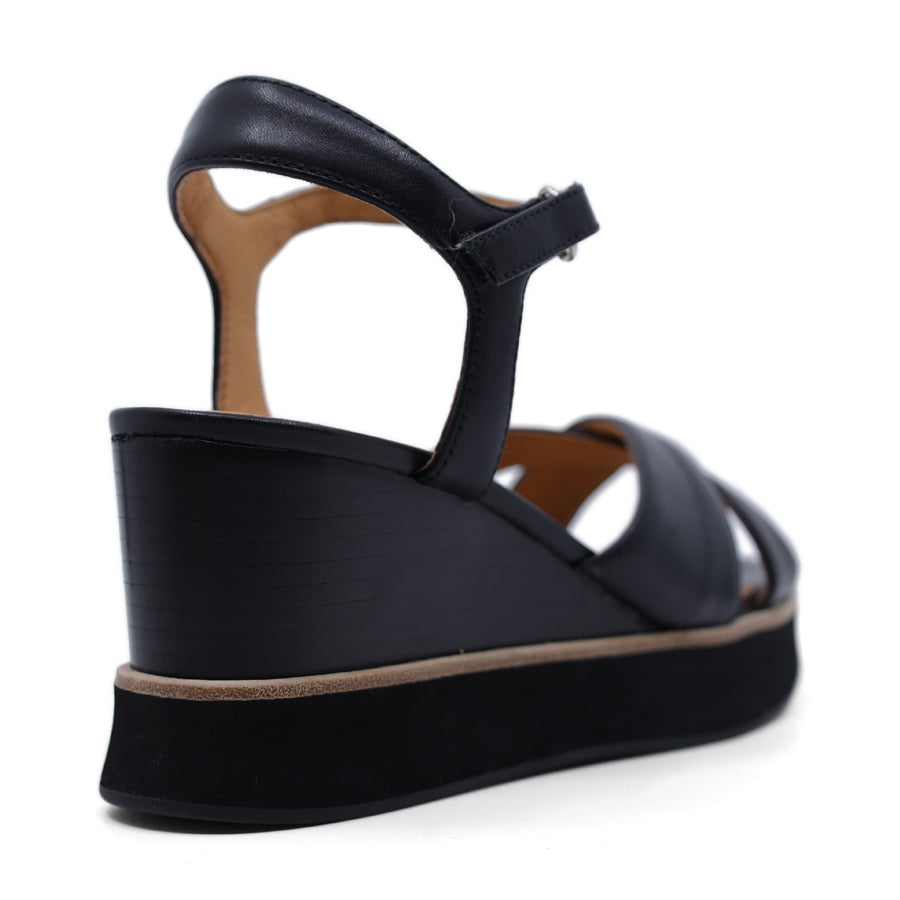 BLACK VELCRO ANKLE STRAP WEDGE HEEL SANDAL