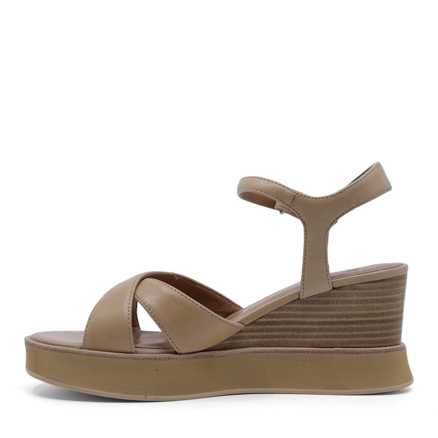TAN BROWN VELCRO ANKLE STRAP WEDGE HEEL SANDAL