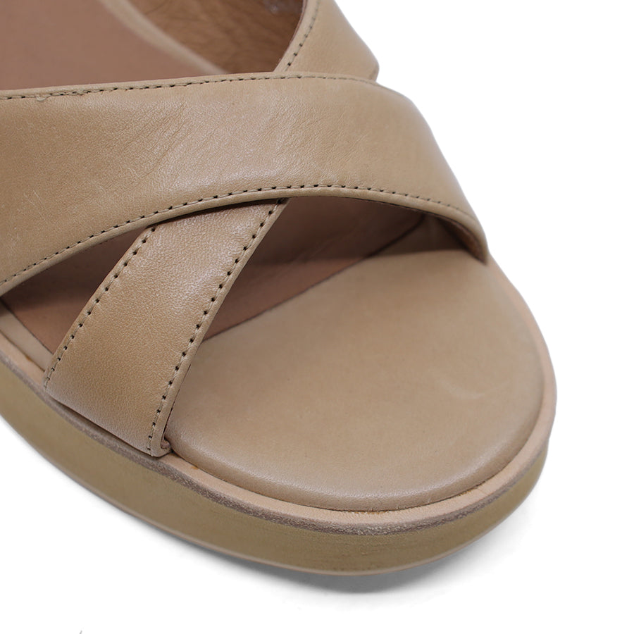 TAN BROWN VELCRO ANKLE STRAP WEDGE HEEL SANDAL