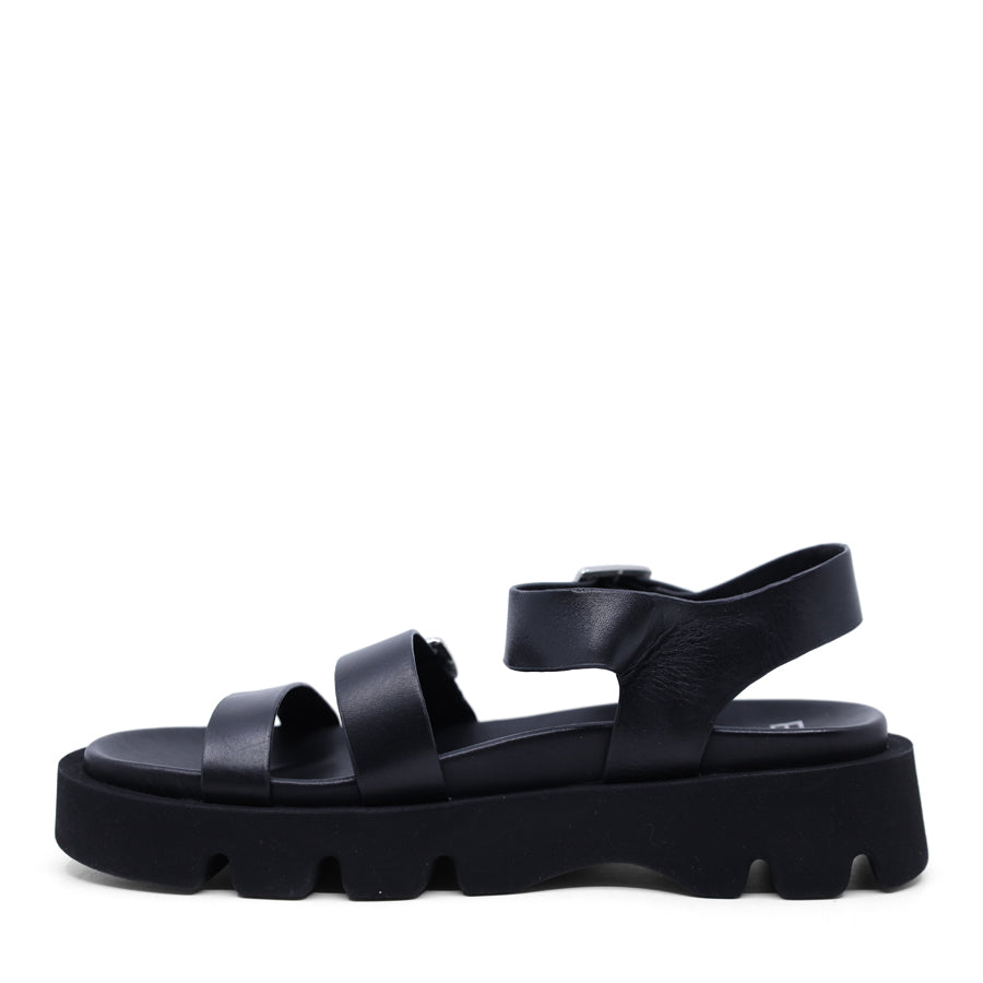 BLACK THREE STRAP BUCKLE SANDAL