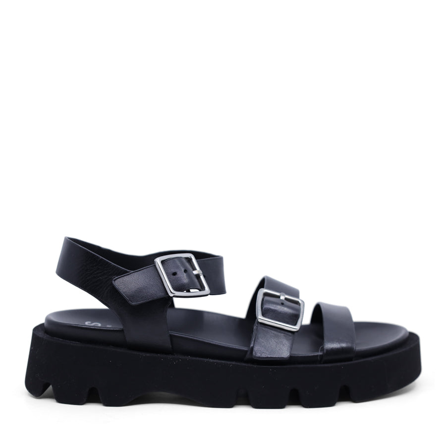 BLACK THREE STRAP BUCKLE SANDAL