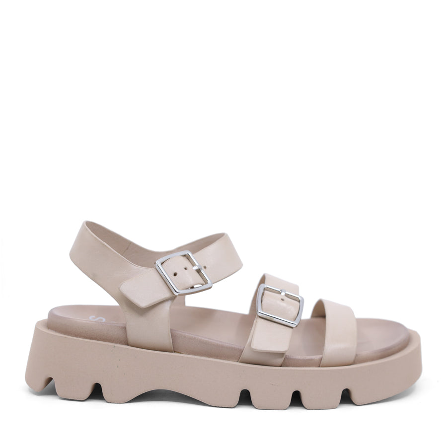 BIRCH BEIGE THREE STRAP BUCKLE SANDAL