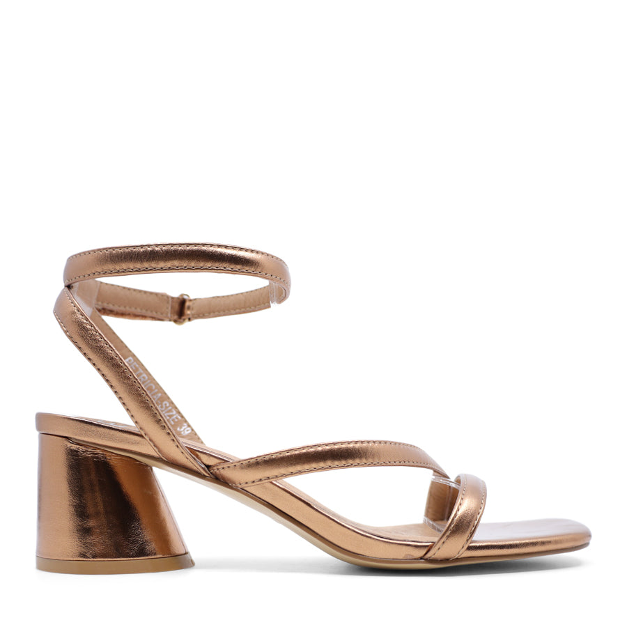 COPPER METALLIC STRAPPY VELCRO DRESS HEEL SANDAL