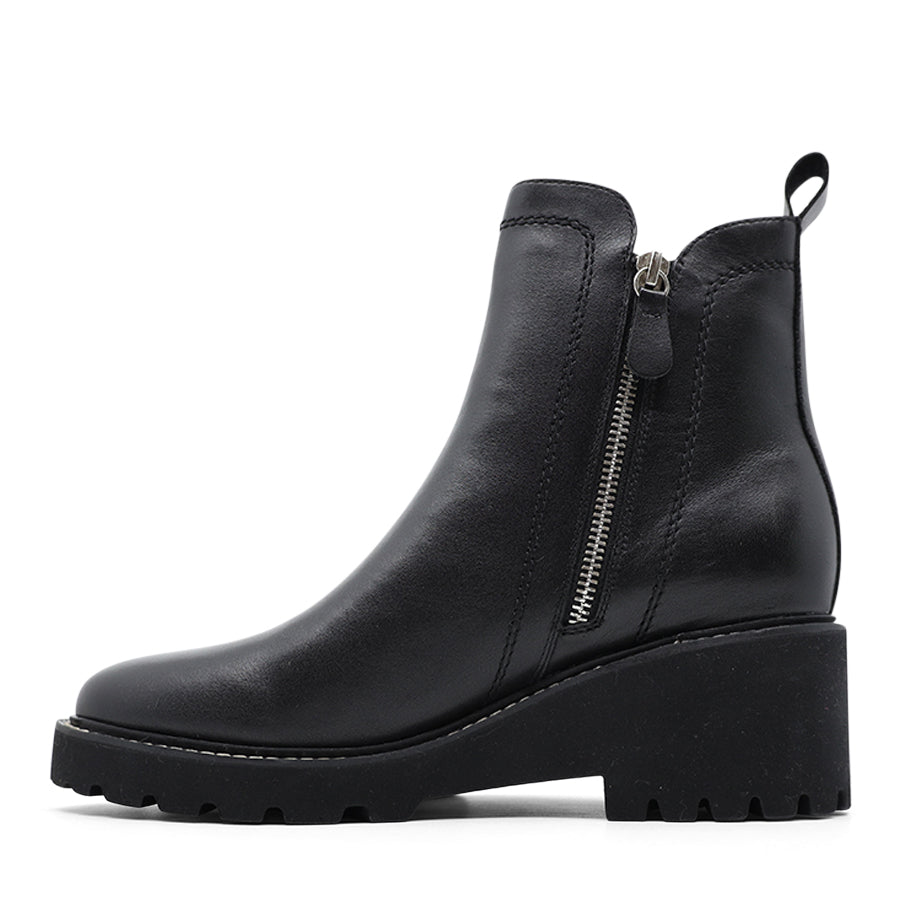 BLACK ZIP UP ANKLE BOOT CHUNKY SOLE