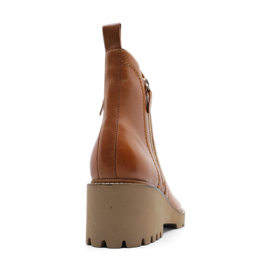 BRANDY TAN BROWN ZIP UP ANKLE BOOT CHUNKY SOLE