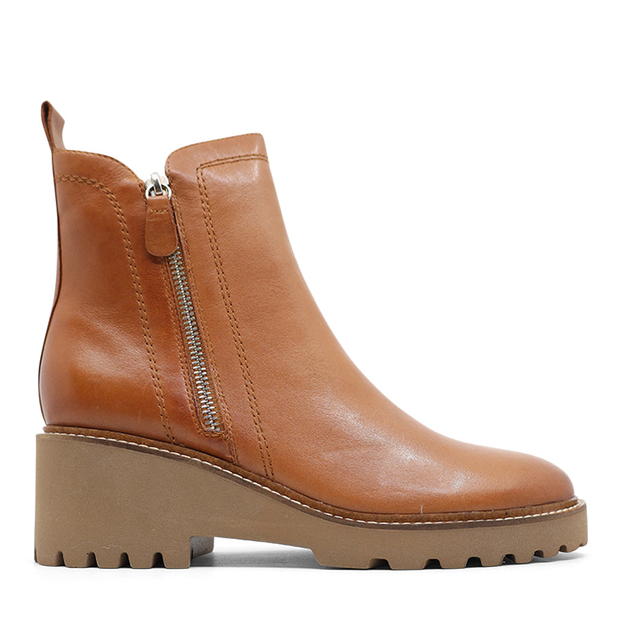 BRANDY TAN BROWN ZIP UP ANKLE BOOT CHUNKY SOLE