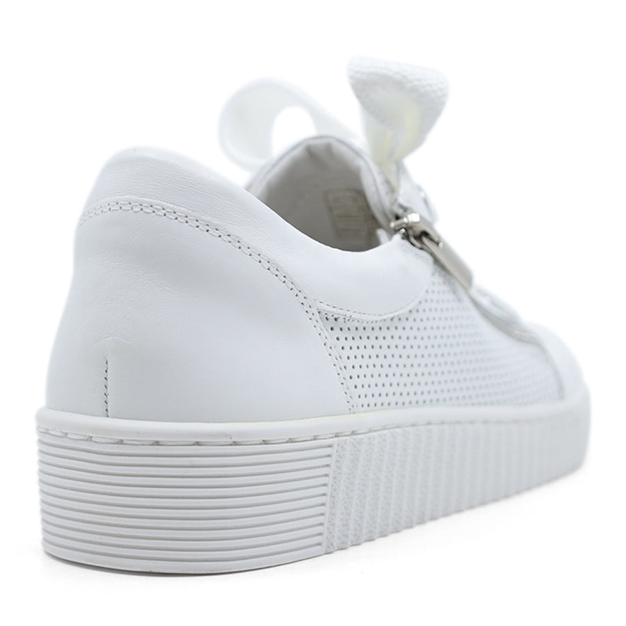 WHITE PLATFORM LACE UP SIDE ZIP PERFORATED UPPER SNEAKER