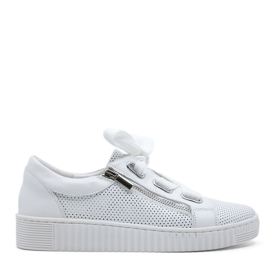 WHITE PLATFORM LACE UP SIDE ZIP PERFORATED UPPER SNEAKER