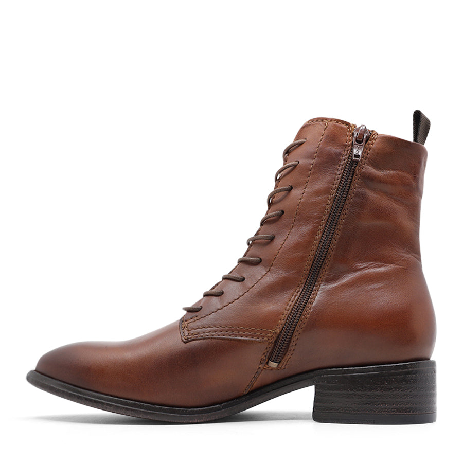 BRANDY TAN BROWN LACE UP ZIP UP ANKLE BOOT