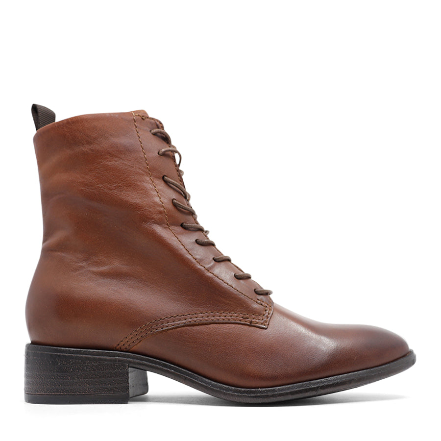 BRANDY TAN BROWN LACE UP ZIP UP ANKLE BOOT