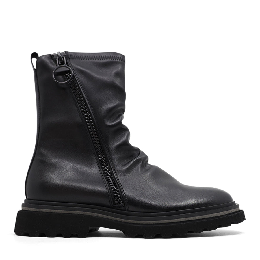 BLACK ZIP UP MID CALF ANKLE BOOT