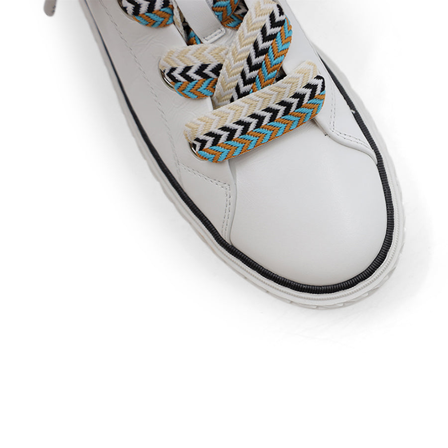 WHITE LACE UP SNEAKER WITH MULTI COLOURED LACES