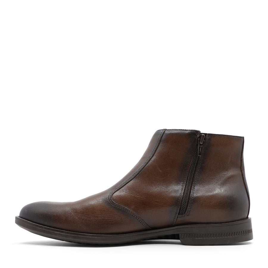 MENS BROWN TWO ZIP UP ANKLE BOOT
