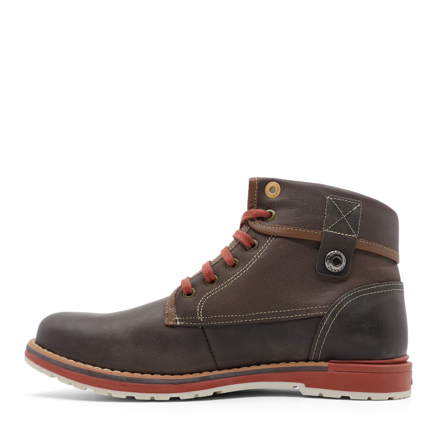MENS CHOCOLATE BROWN RED LACE UP ANKLE BOOT