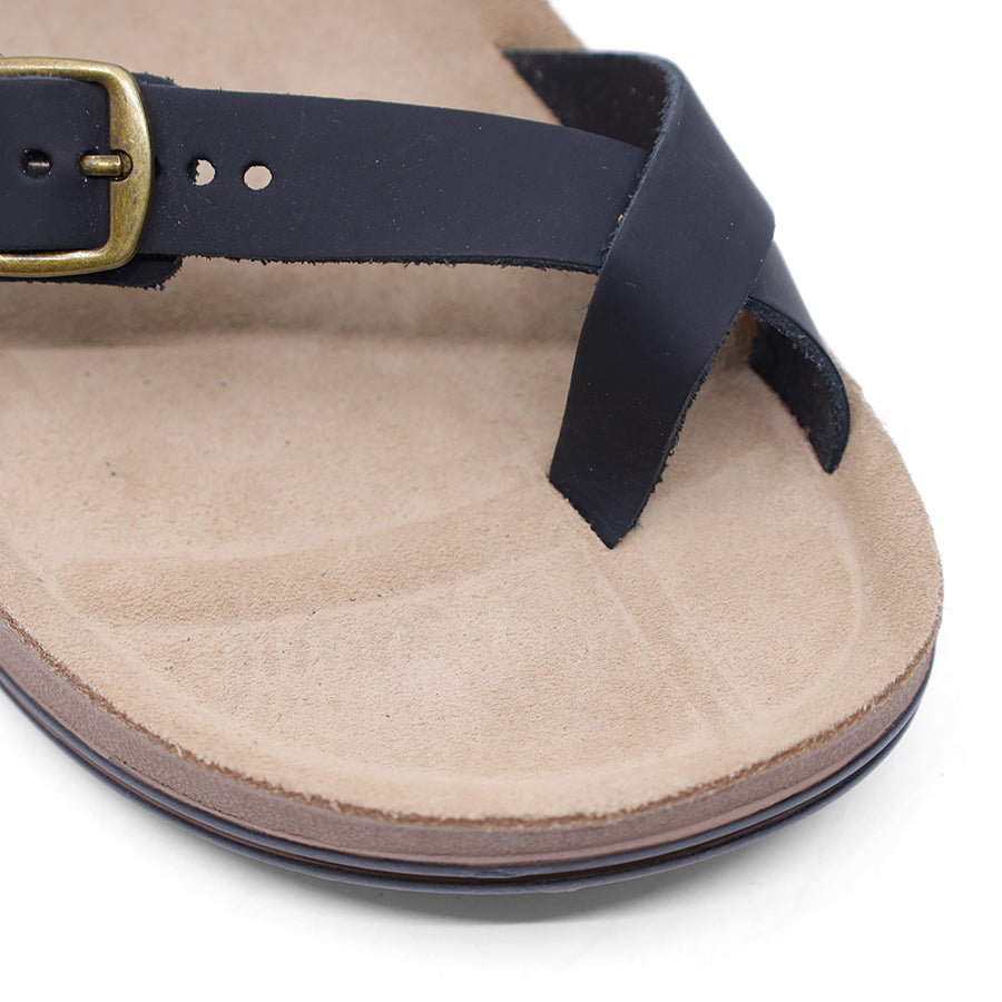 BLACK TWO STRAP SLIDE SANDAL 