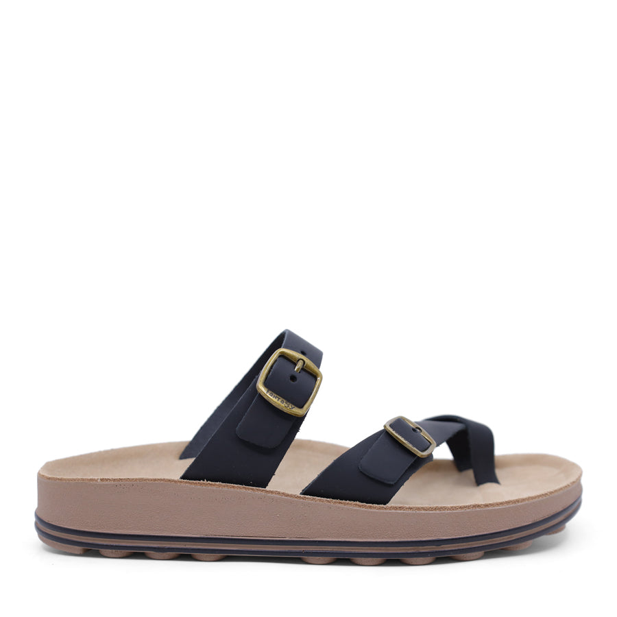 BLACK TWO STRAP SLIDE SANDAL 