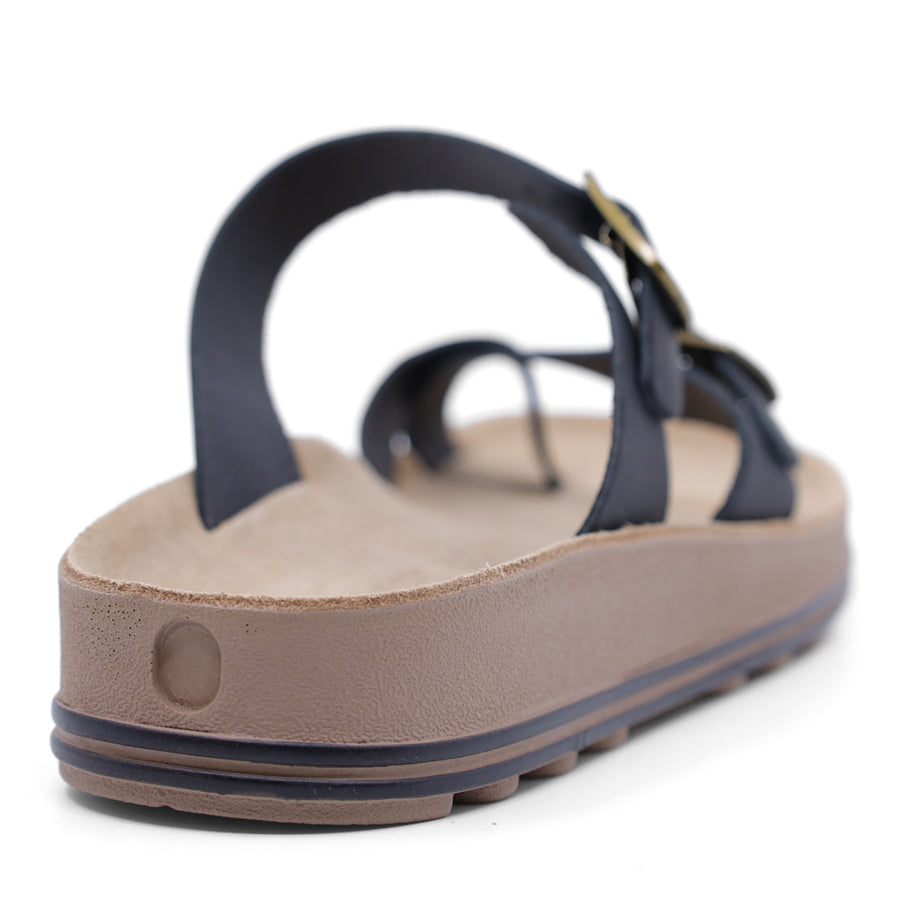 BLACK TWO STRAP SLIDE SANDAL 