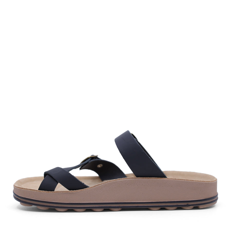 BLACK TWO STRAP SLIDE SANDAL 