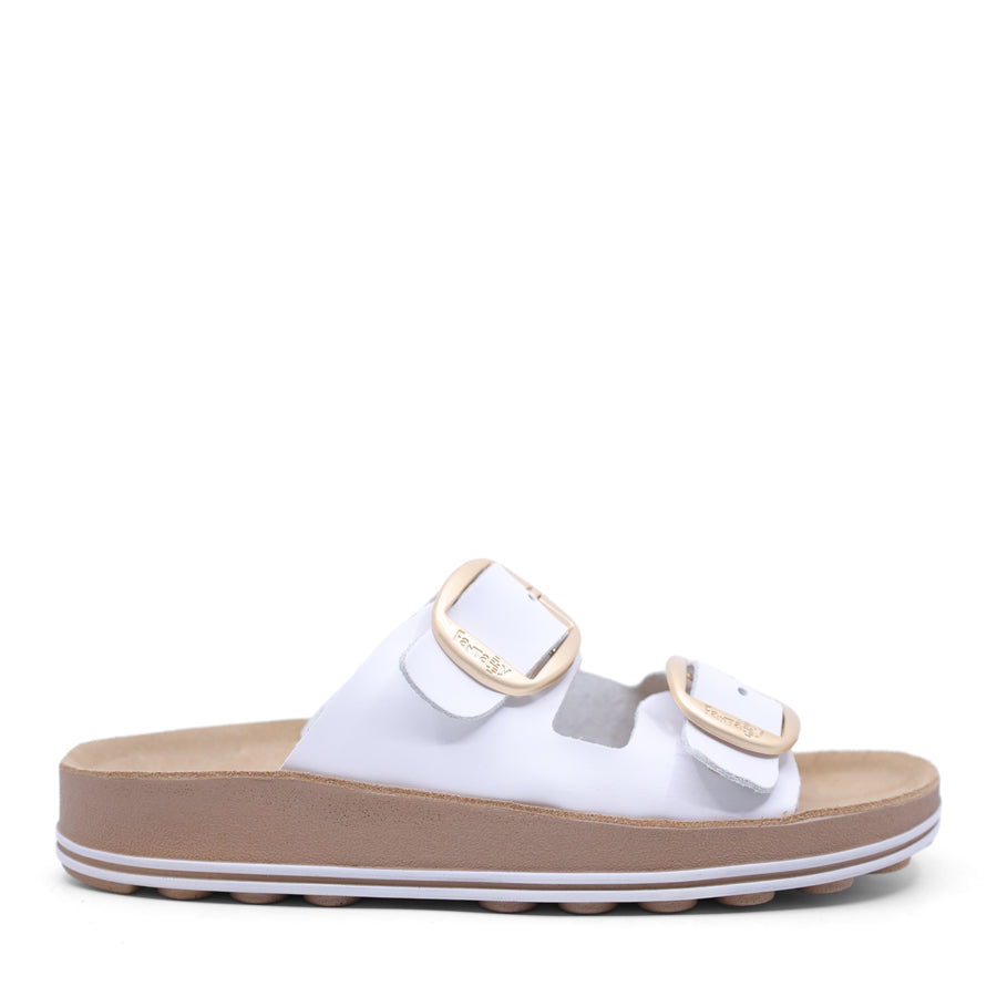 GREEN TWO STRAP GOLD BUCKLE SLIDE SANDAL