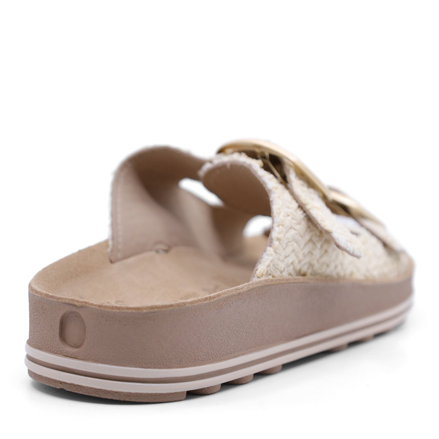 VANILLA TWO STRAP GOLD BUCKLE SLIDE SANDAL
