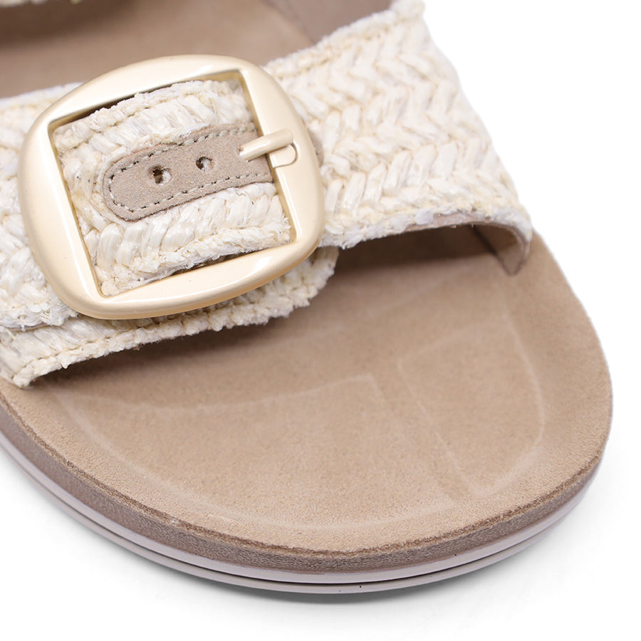 VANILLA TWO STRAP GOLD BUCKLE SLIDE SANDAL