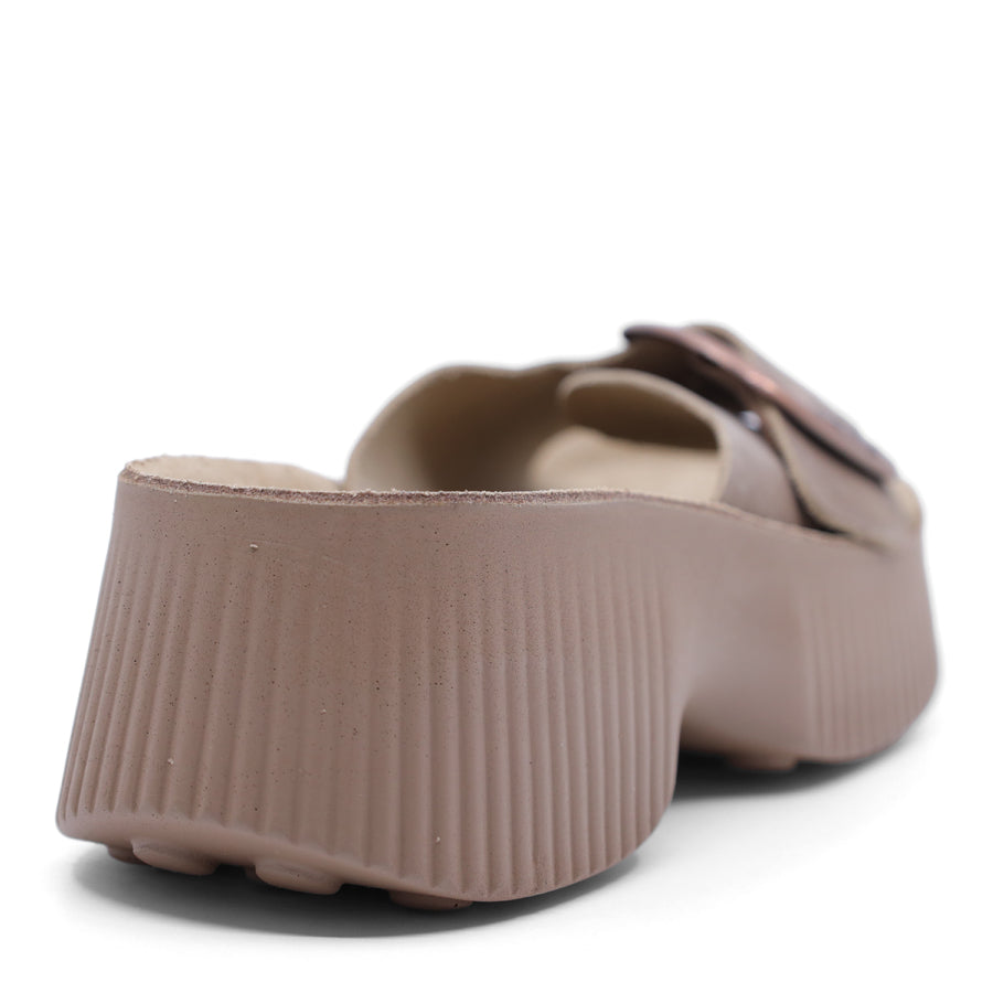 STONE GREY SLIP ON PLATFORM SLIDE SANDAL WITH BUCKLE