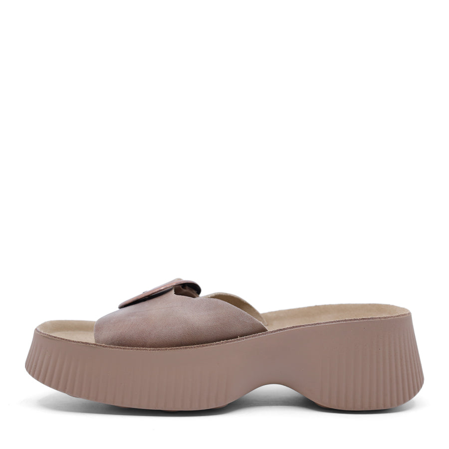 STONE GREY SLIP ON PLATFORM SLIDE SANDAL WITH BUCKLE