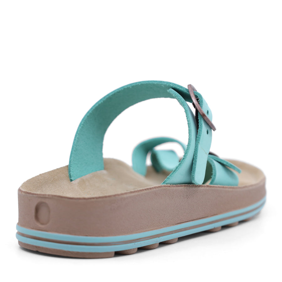 TURQUOISE BLUE TWO STRAP SLIDE SANDAL 