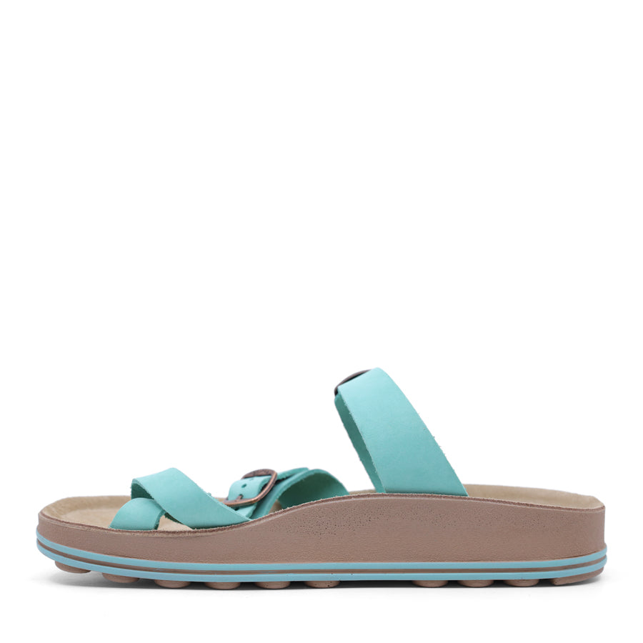 TURQUOISE BLUE TWO STRAP SLIDE SANDAL 