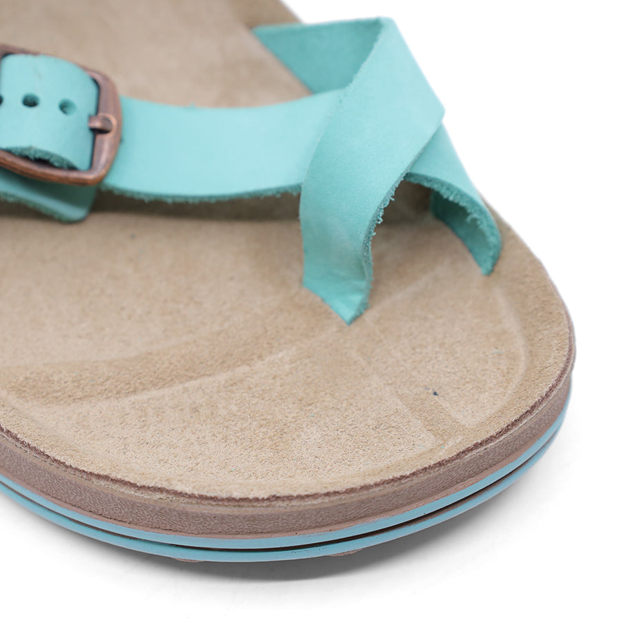 TURQUOISE BLUE TWO STRAP SLIDE SANDAL 