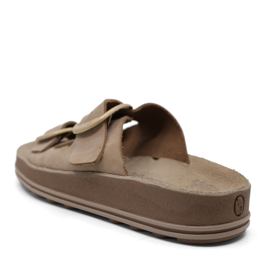 OSIS BROWN TWO STRAP GOLD BUCKLE SLIDE SANDAL