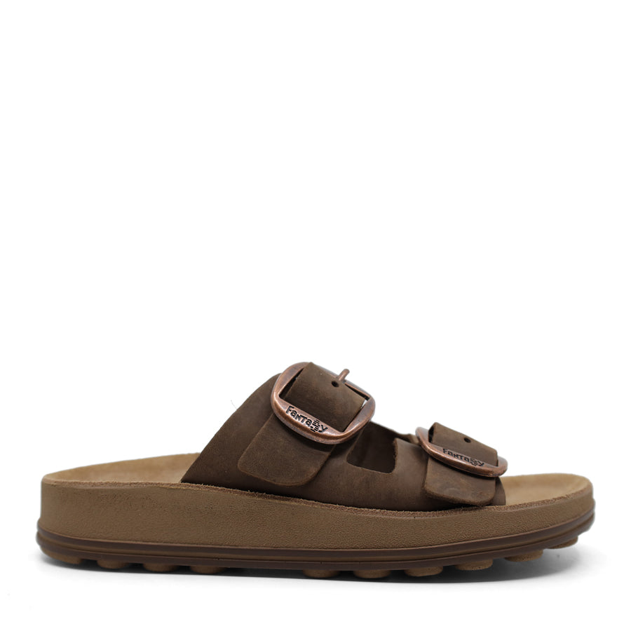 GREEN TWO STRAP GOLD BUCKLE SLIDE SANDAL