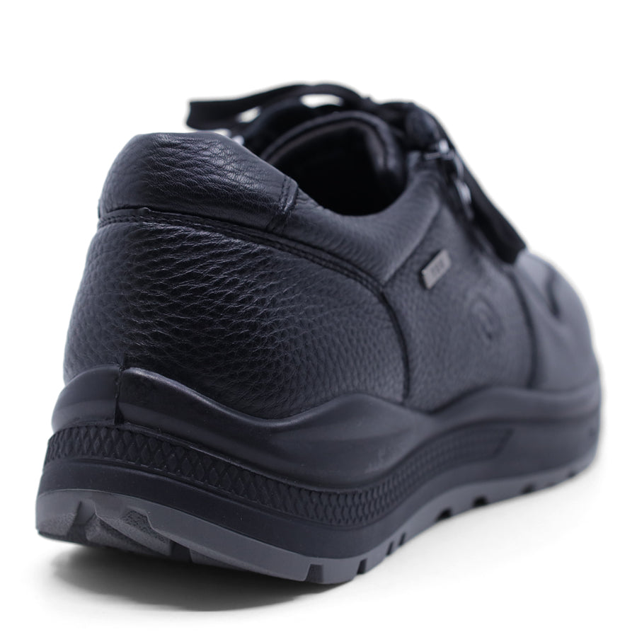 BLACK LEATHER LACE UP ZIP UP MENS CASUAL SNEAKER