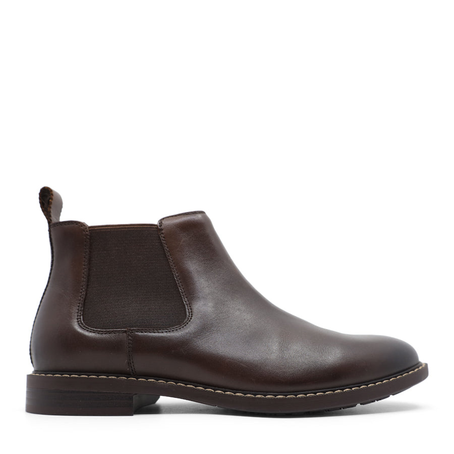 MENS COGNAC DARK BROWN PULL ON ELASTIC SIDED ANKLE BOOT