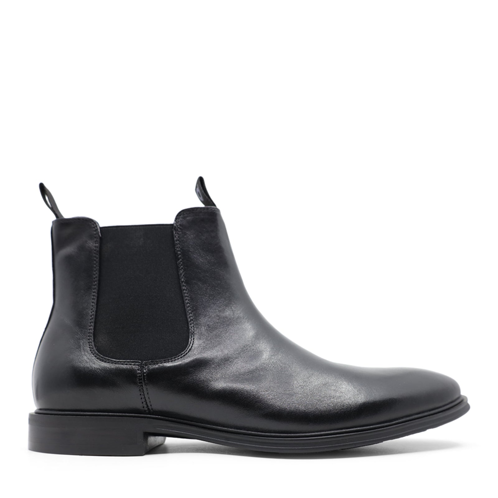 MENS BLACK ELASTIC SIDED PULL ON ANKLE BOOT