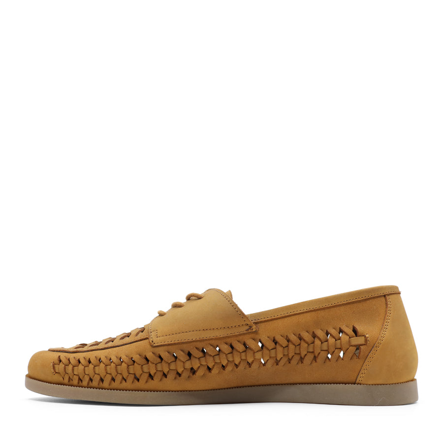 MENS COGNAC BROWN LACE UP WEAVE LOAFER SHOE