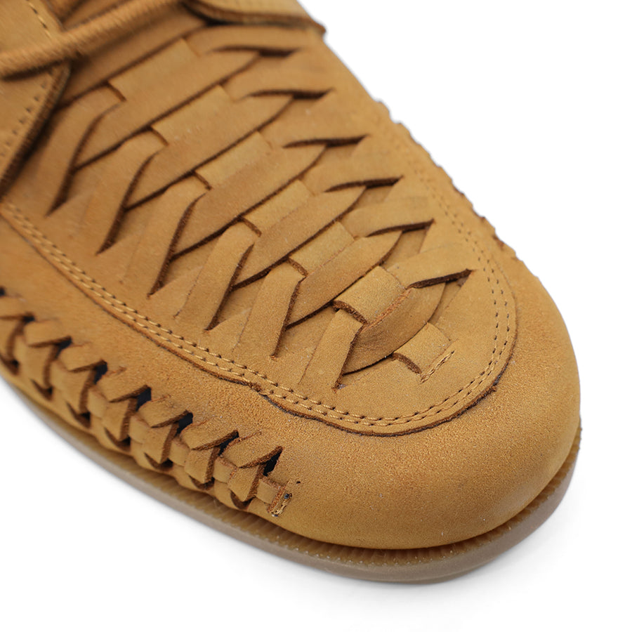 MENS COGNAC BROWN LACE UP WEAVE LOAFER SHOE