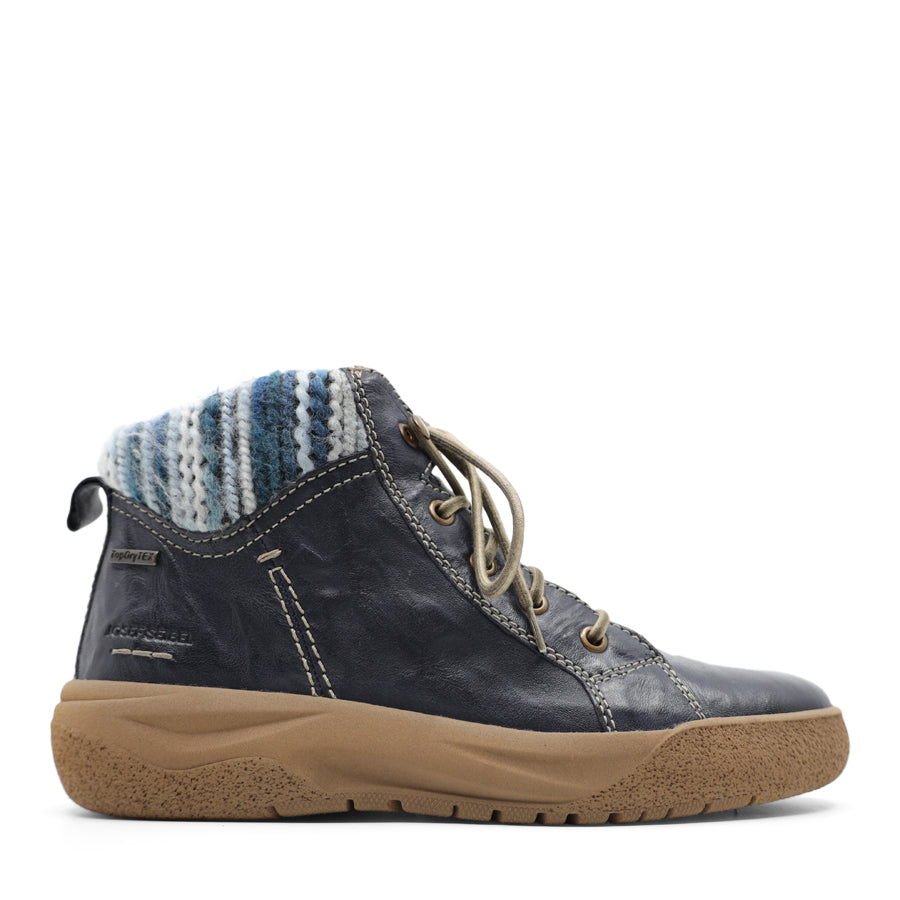 OCEAN NAVY BLUE LACE UP ZIP UP ANKLE BOOT WOOL DETAIL