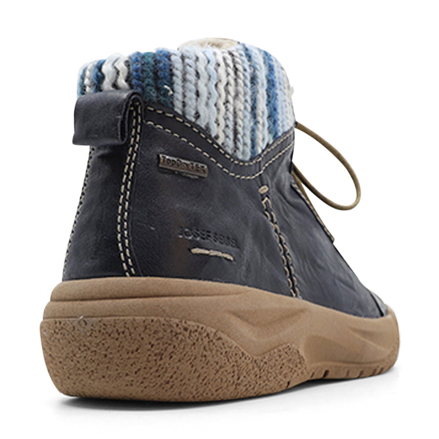 OCEAN NAVY BLUE LACE UP ZIP UP ANKLE BOOT WOOL DETAIL