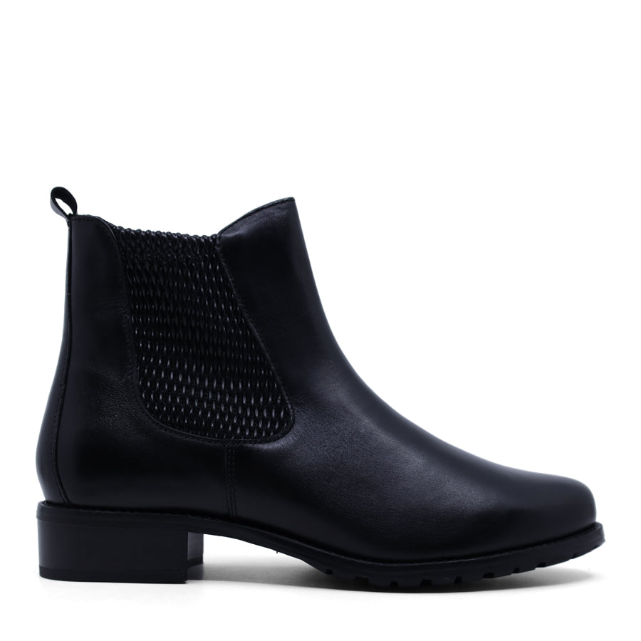 BLACK ELASTIC SIDE ZIP UP ANKLE BOOT