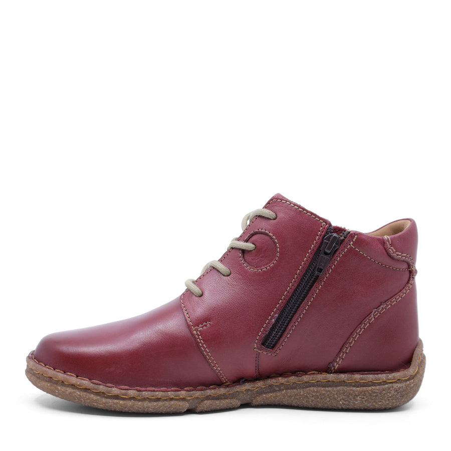 BORDO RED LACE UP ZIP UP ANKLE BOOT