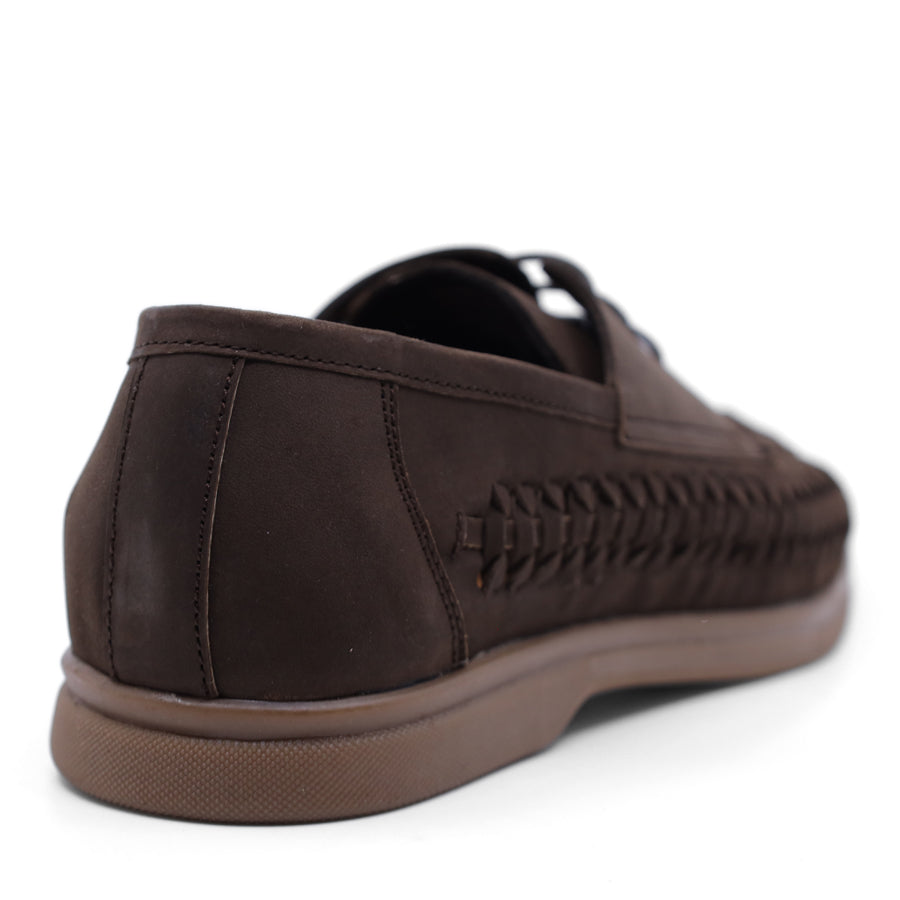 BROWN LEATHER WOVEN UPPER MENS LOAFER