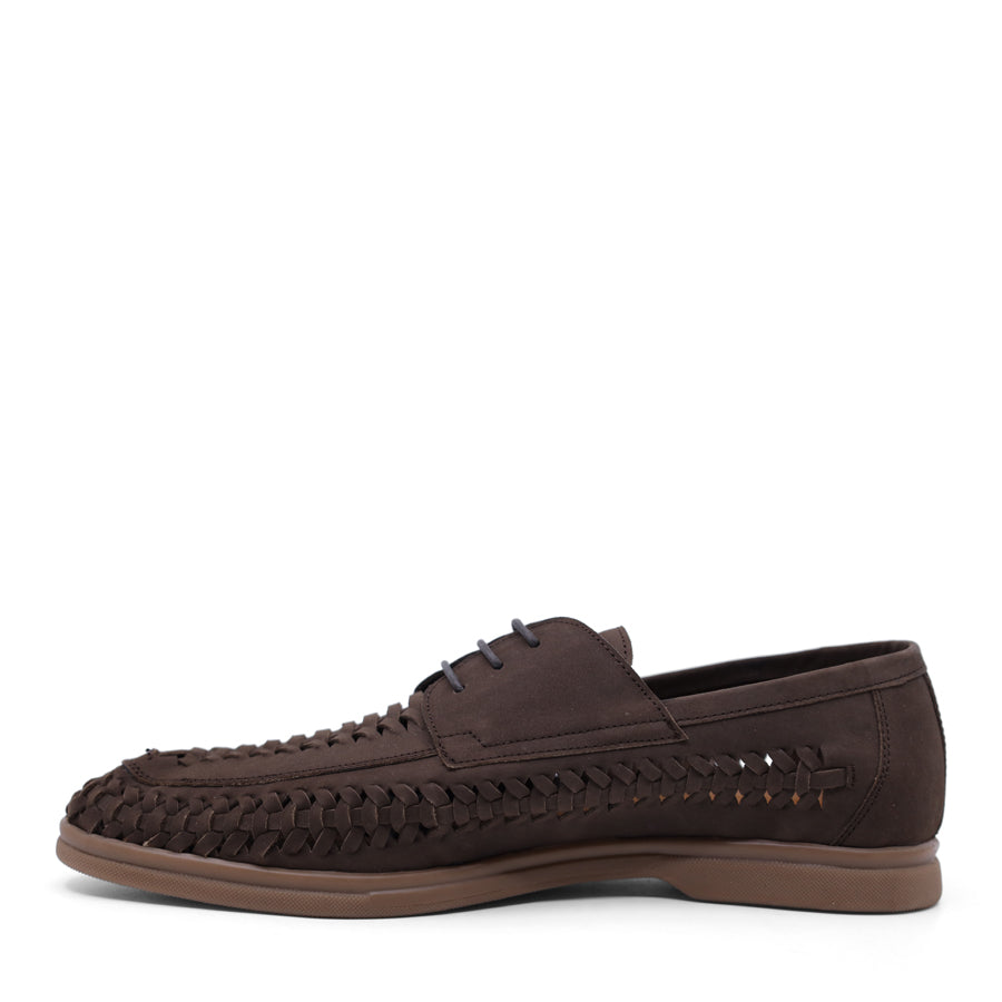 BROWN LEATHER WOVEN UPPER MENS LOAFER