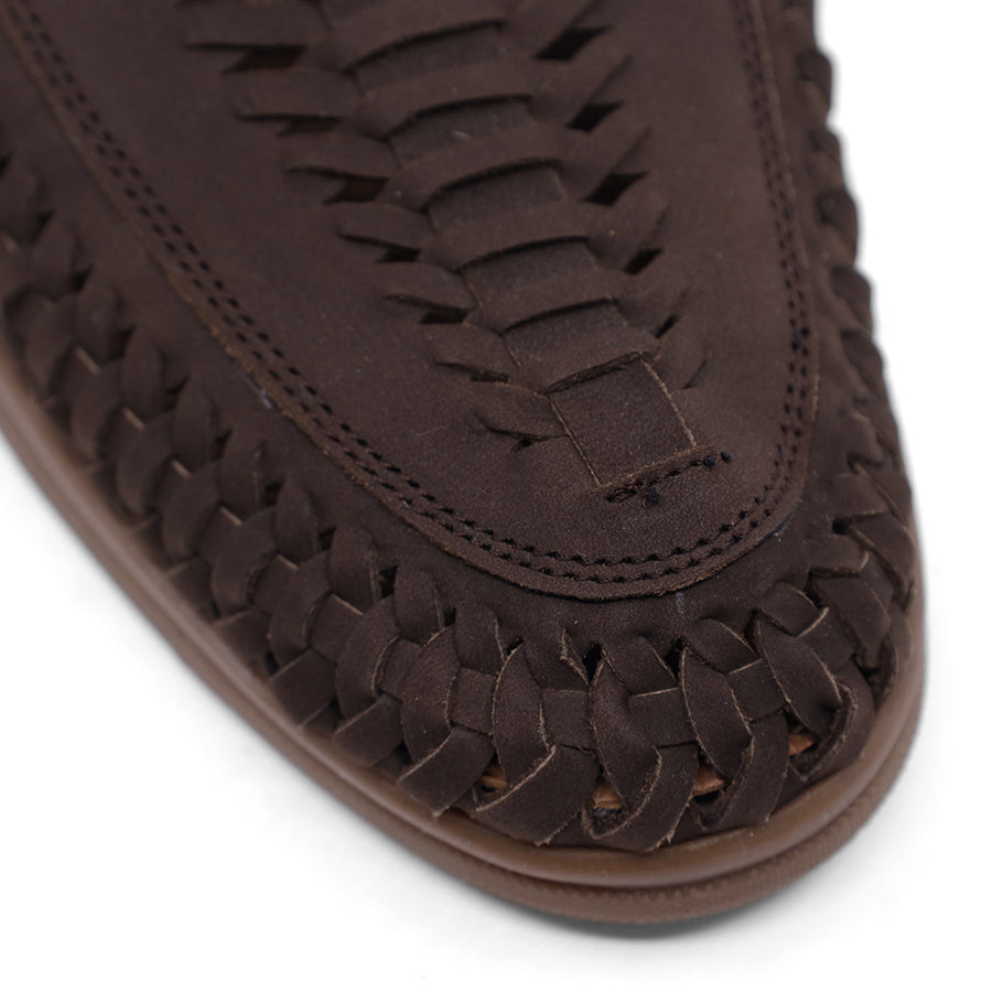 BROWN LEATHER WOVEN UPPER MENS LOAFER