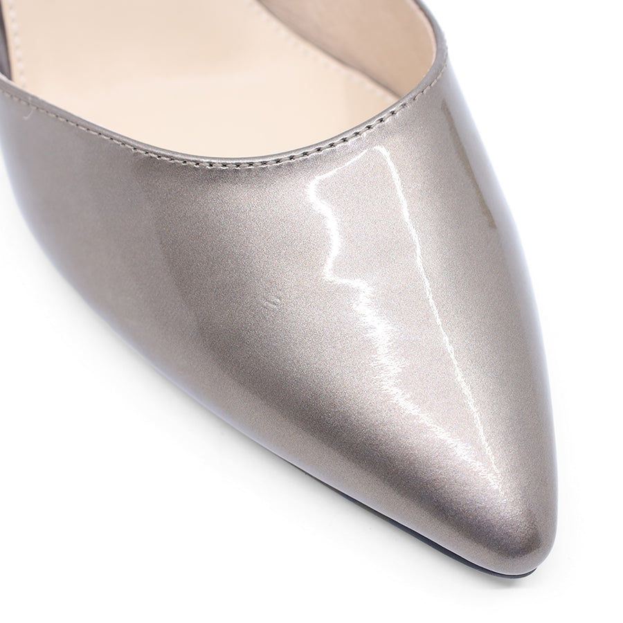 MINK  PEWTER POINTED TOE ANKLE STRAP HIGH HEEL