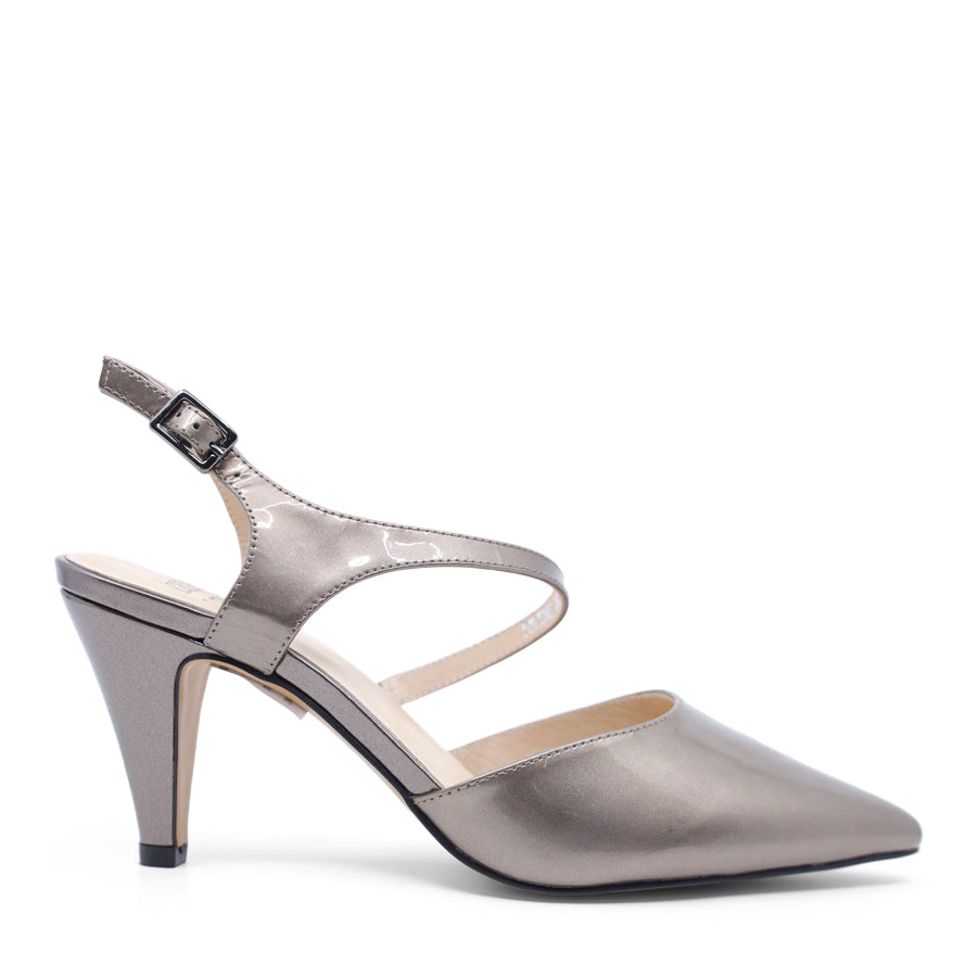 MINK  PEWTER POINTED TOE ANKLE STRAP HIGH HEEL
