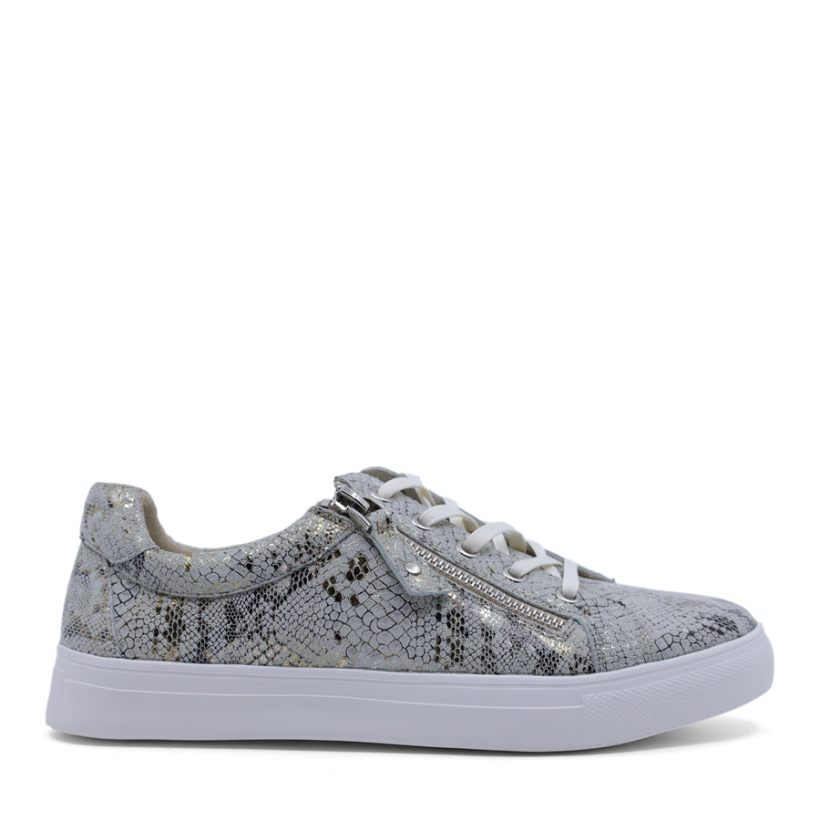 TAUPE SNAKE PRINT LACE UP ZIP UP SNEAKER