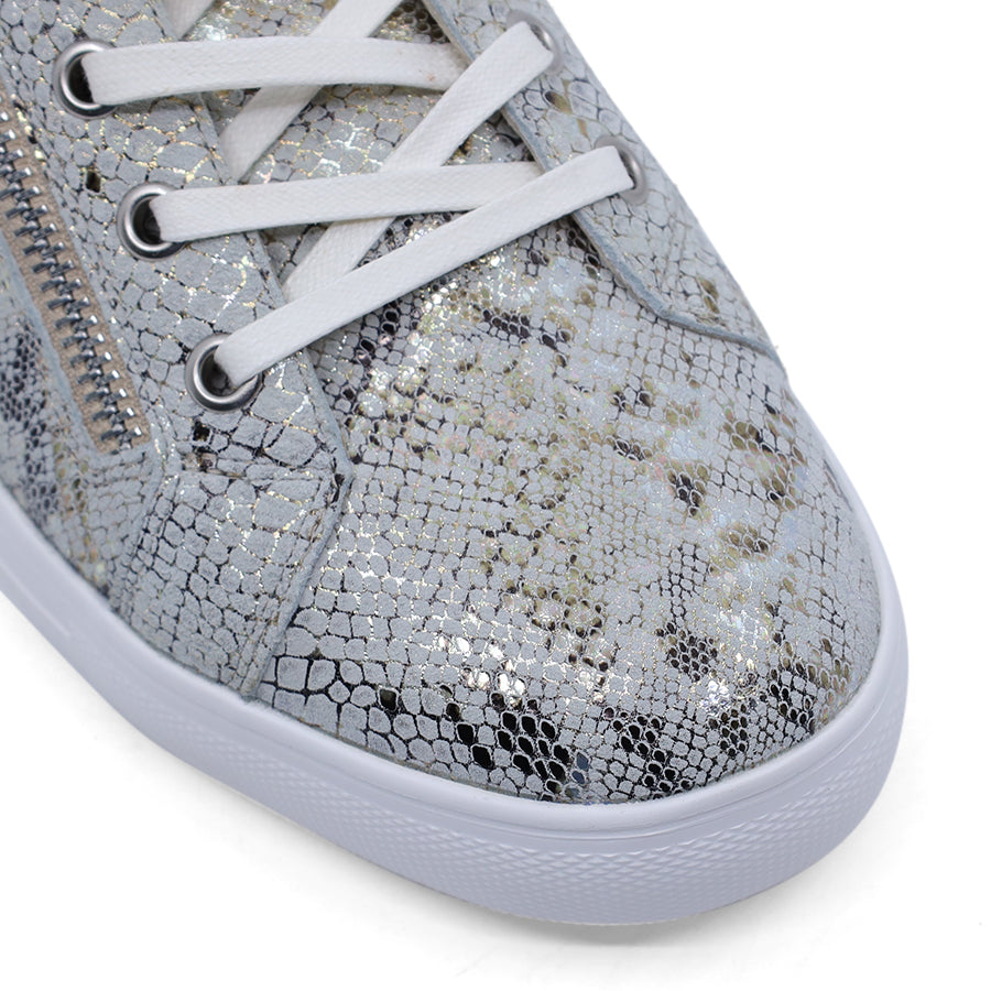 TAUPE SNAKE PRINT LACE UP ZIP UP SNEAKER