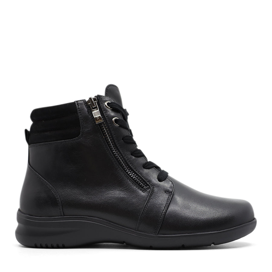 BLACK BAMBOO LINED LACE UP ZIP UP ANKLE BOOT