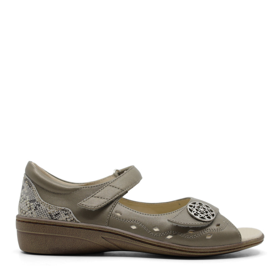 TAUPE OPEN TOE ENCLOSED HEEL VELCRO SANDAL